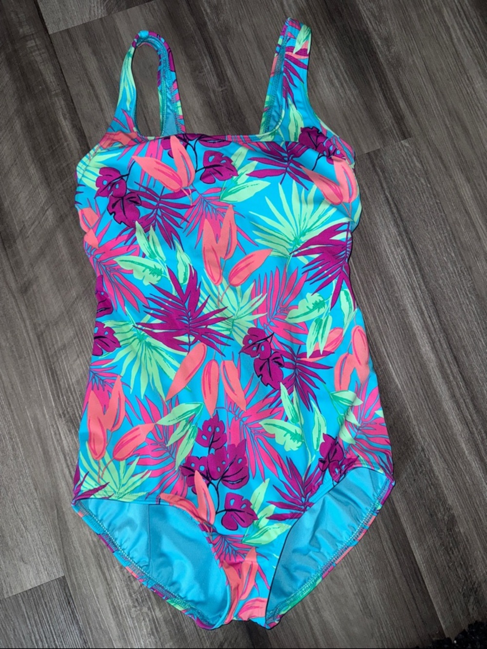 Lands End 6 one piece, swimsuit, tropical floral Palms beach pool women’s padded